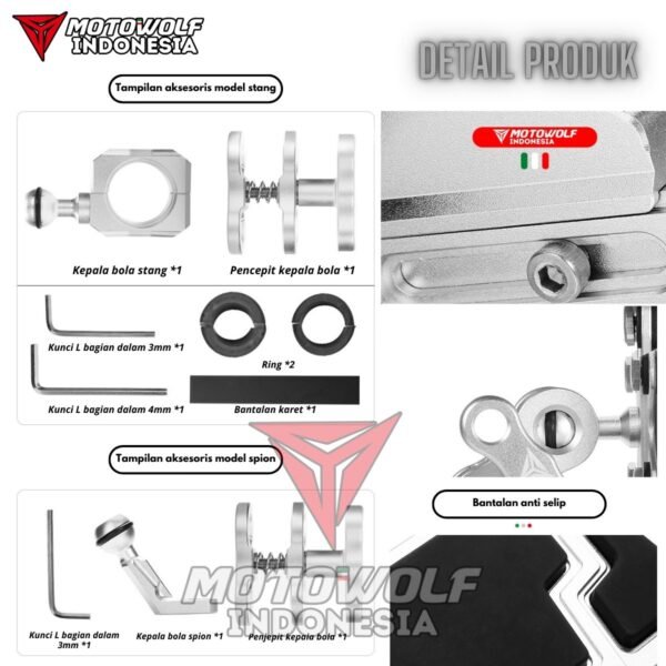 Phone Holder Motor Shockproof Aluminium Motowolf Stabilizer 2826 - Image 6