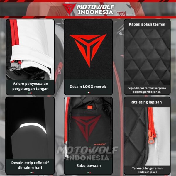Jaket Touring Motor Windbreaker Water Repellent Protector 7 Sisi Warm Liner Motowolf JM5 - Image 5