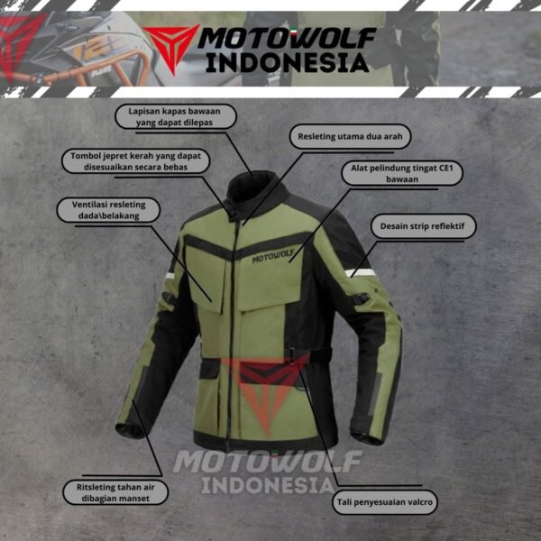 Jaket Touring Motor Waterproof Protector CE1 5 Sisi + Inner Heater Motowolf JM3 - Image 6