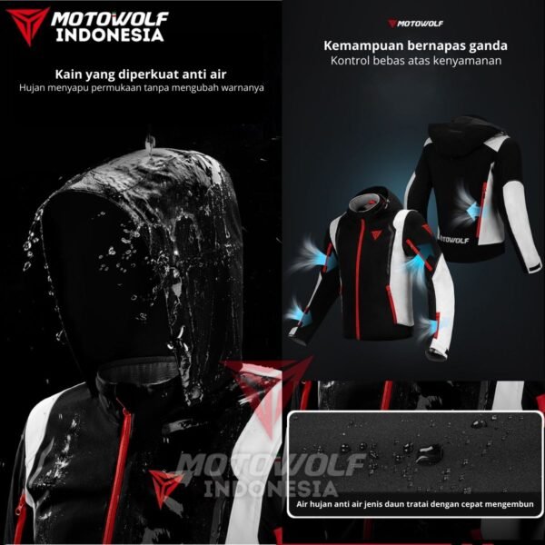 Jaket Touring Motor Windbreaker Water Repellent Protector 7 Sisi Warm Liner Motowolf JM5 - Image 6