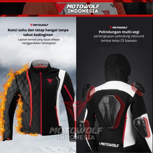 Jaket Touring Motor Windbreaker Water Repellent Protector 7 Sisi Warm Liner Motowolf JM5 - Image 7