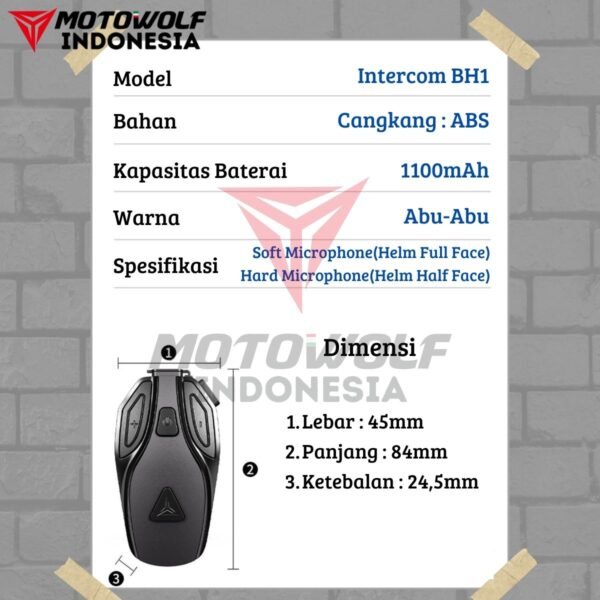 Motowolf Speaker Blouetooth Headset Audio Intercom Baterai 70 Jam Standby ENC Jernih Full Face & Half Face BH1 - Image 8
