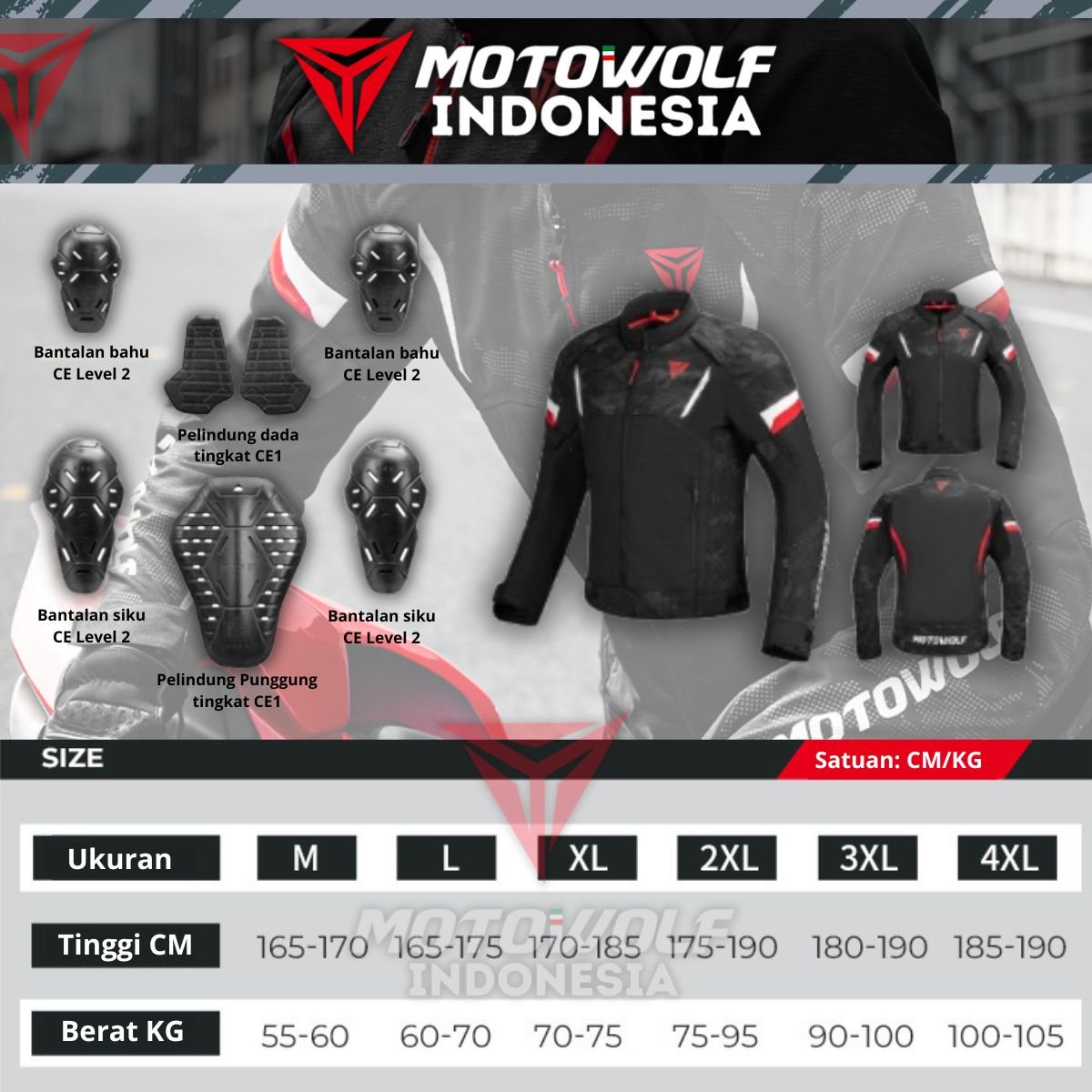 Jaket Touring Motor Windbreaker Waterproof Plus Protector 7 Sisi Motowolf JM7 - Image 8