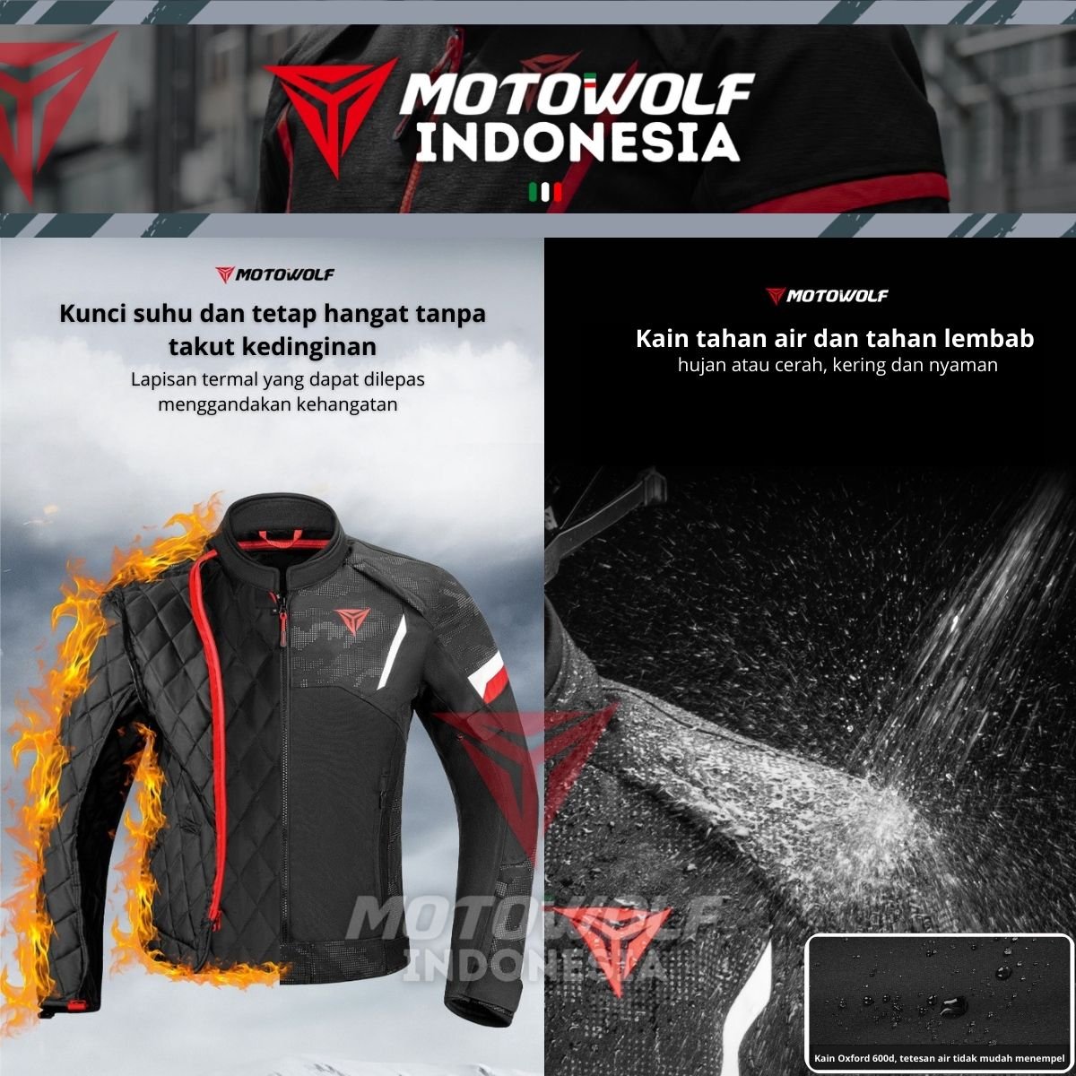 Jaket Touring Motor Windbreaker Waterproof Plus Protector 7 Sisi Motowolf JM7 - Image 3
